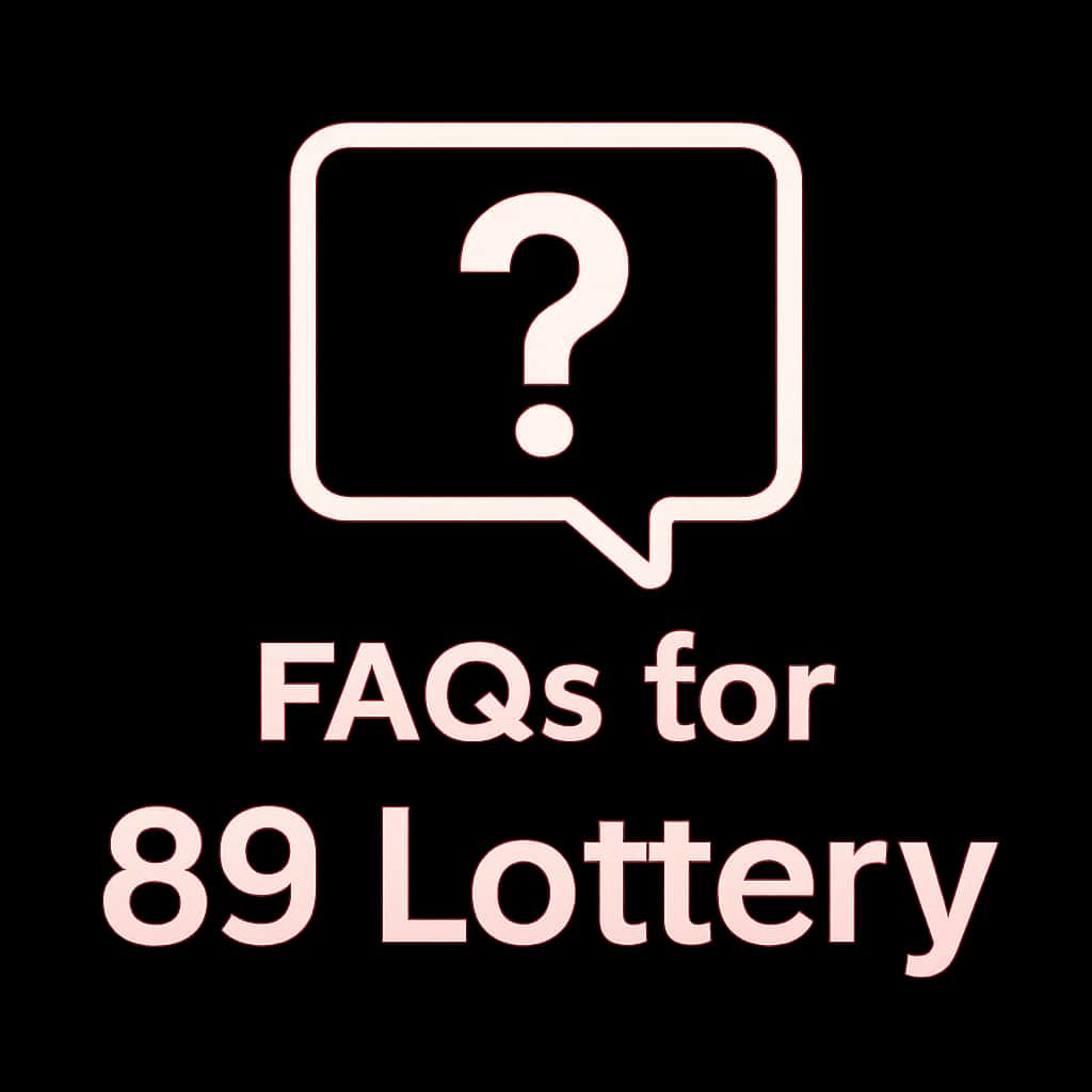 A minimalistic badge illustrating the FAQs for 89 Lottery.